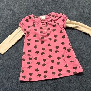 Pink Heart Print Layered Dress with Cream Sleeves